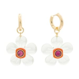 Nakamol Gold 70s Retro Clear Flower Dangle Earrings
